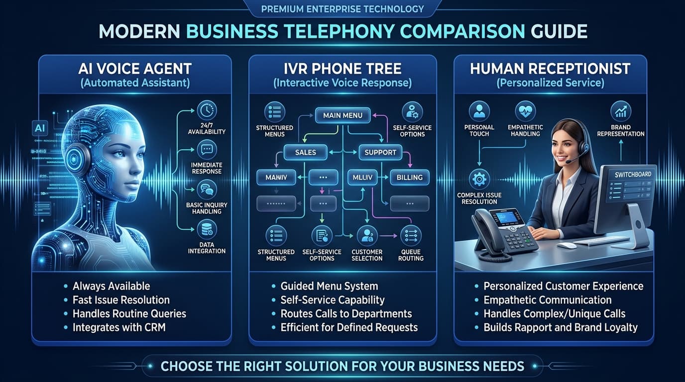 AI Voice Agent vs IVR vs Human Receptionist: Which Fits Your Business?