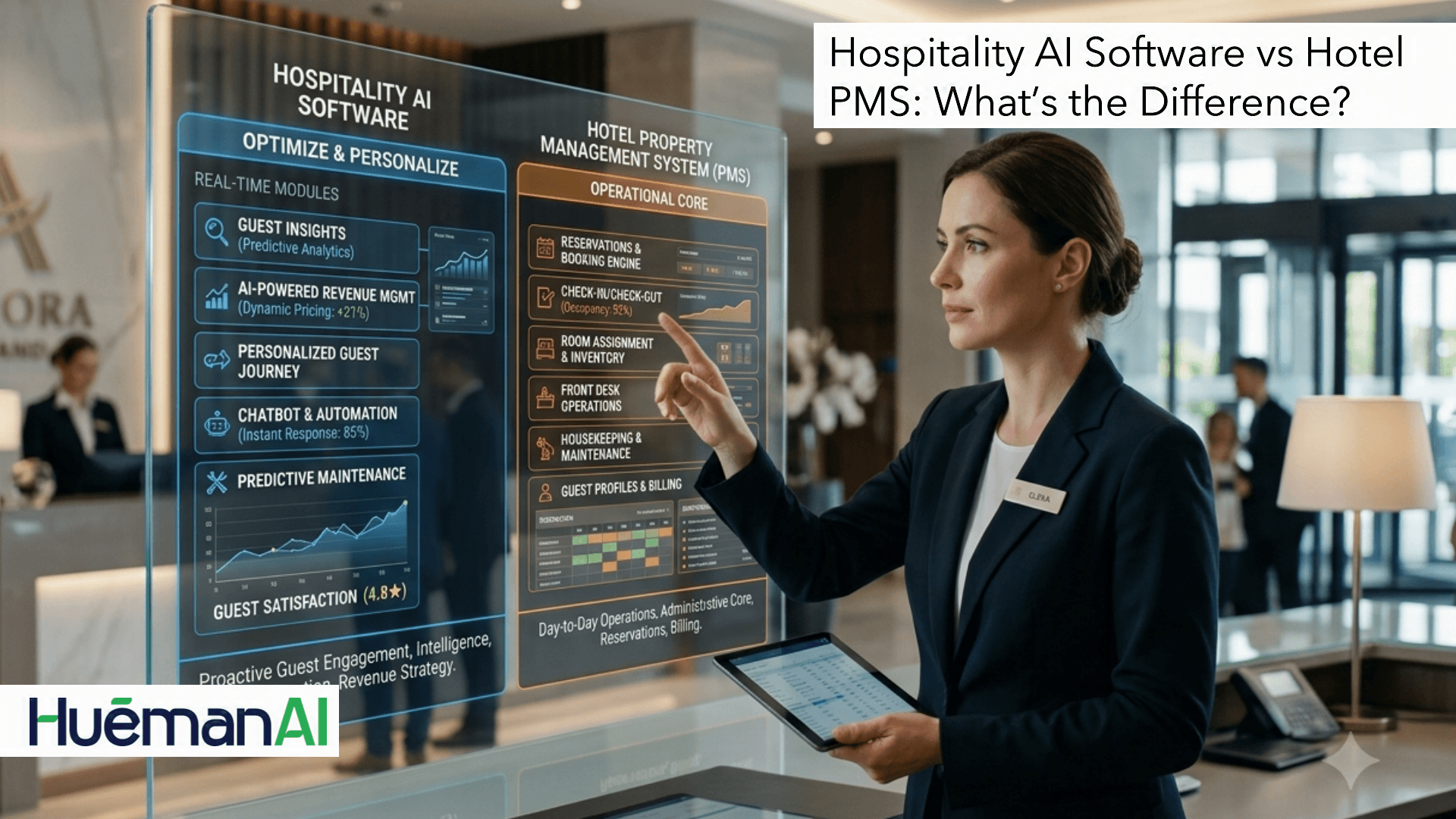 Hospitality AI software compared to hotel PMS — understanding the difference between AI agents and property management systems